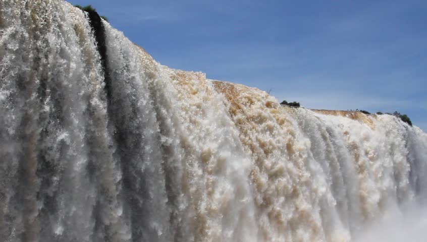 View of Iguazu falls showing the big water flow, brazilian side. Foz do Iguacu, Brazil.
