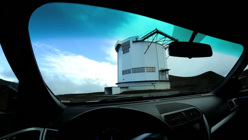 POV driving remote observatory Big Island Hawaii scientific research terrestrial meteorology reflection images lenses radio satellite