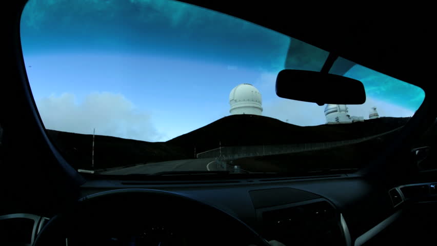 POV driving remote observatory Big Island Hawaii scientific research terrestrial meteorology reflection images lenses radio satellite