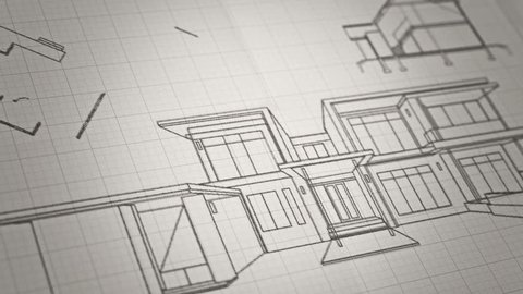 Architecture house plan background. Paper animation. Writing on brown paper.