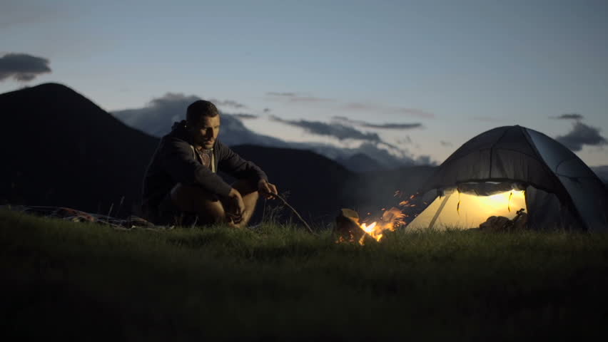 Young Man Warming With Camp Stock Footage Video 100 Royalty Free 8740153 Shutterstock