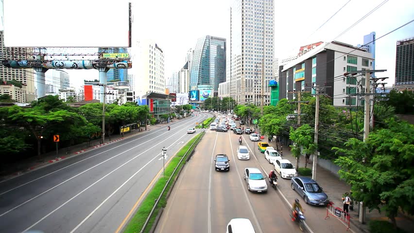 Traffic on road in Bangkok, Thailand. HD. 1920x1080