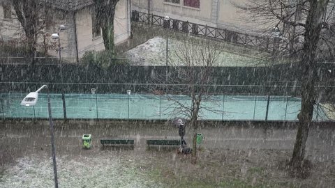 snowing winter landscape in milan 