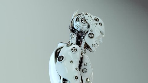 Futuristic humanoid robot/ Stylish robotic character slightly moving