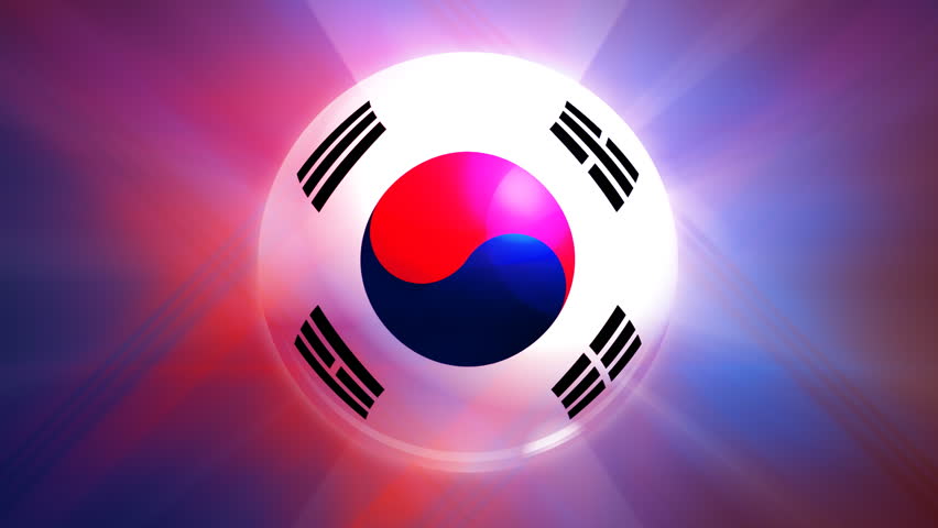 South Korea flag spinning globe with shining lights - loop 
