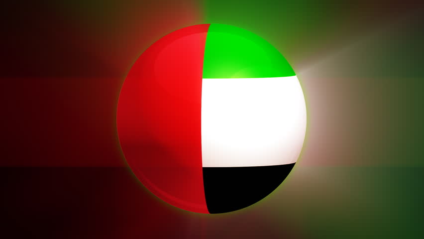 United Arab Emirates flag spinning globe with shining lights - loop 