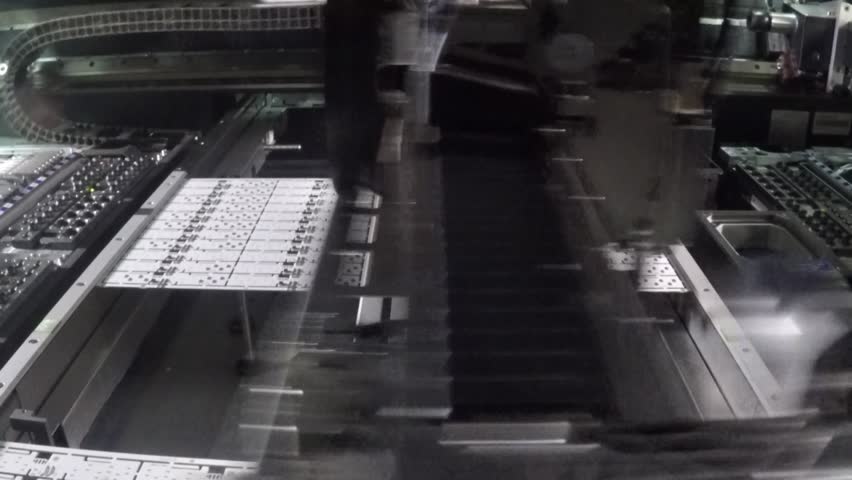 Robots are working in Led Board Factory. Techonology of Electronic Board Factory