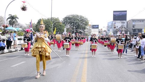 CHIANG MAI,THAILAND - FEBRUARY 07 : Unidentified marching Band in parade annual 39th Chiang Mai Flower Festival,  on February 07, 2015 in Chiang Mai,Thailand