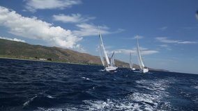 Clip-set: Sailing. Boat in sailing regatta. Luxury yachts. (HD)