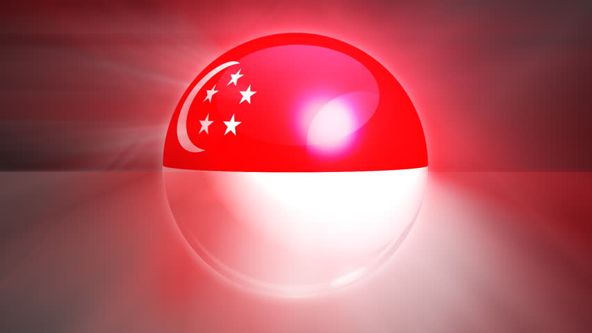 Singapore flag spinning globe with shining lights - loop 