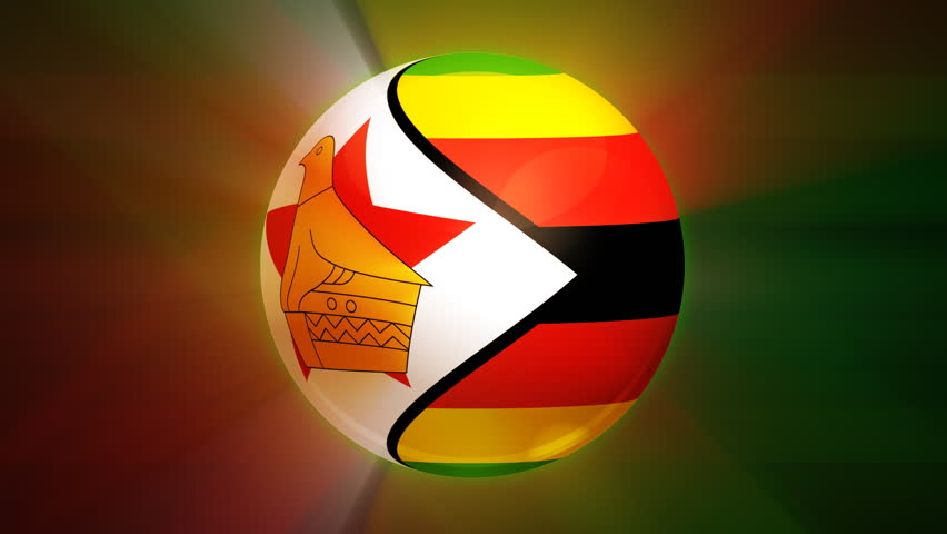 Zimbabwe flag spinning globe with shining lights - loop 