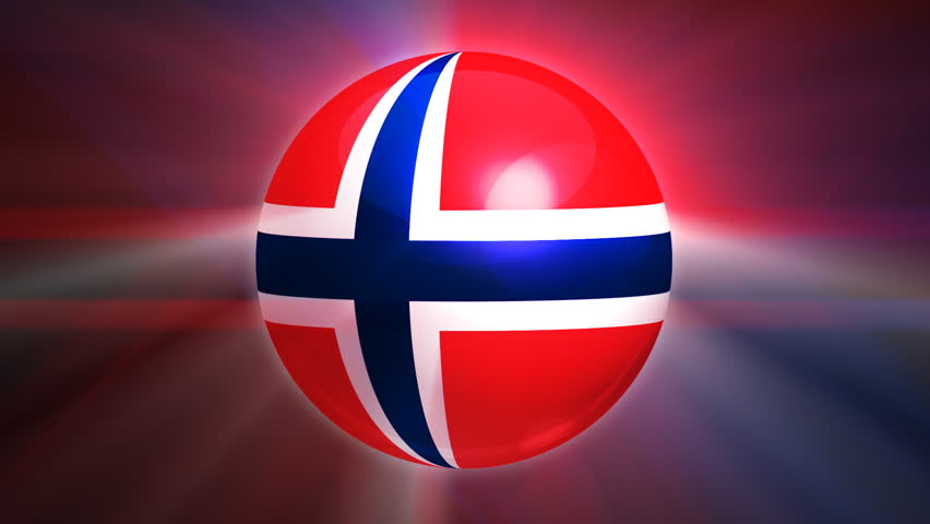 Norway flag spinning globe with shining lights - loop 