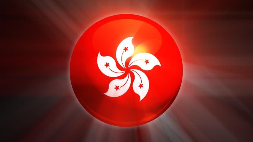 Hong Kong flag spinning globe with shining lights - loop 