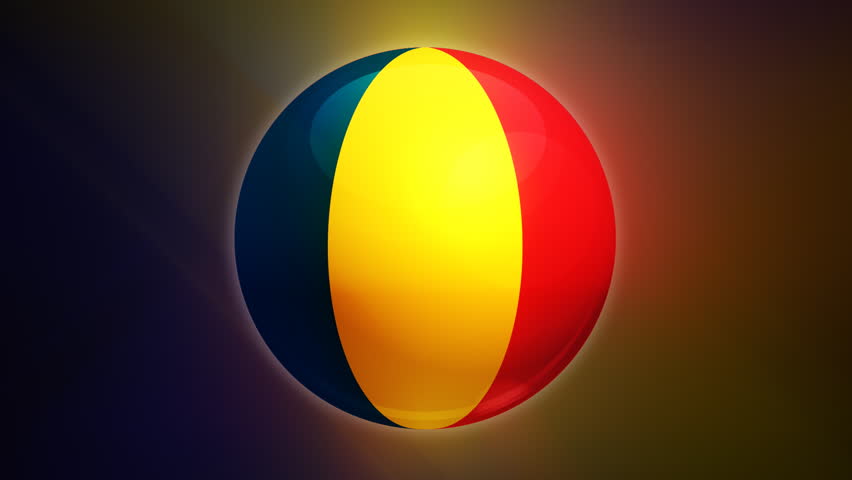 Romania flag spinning globe with shining lights - loop 