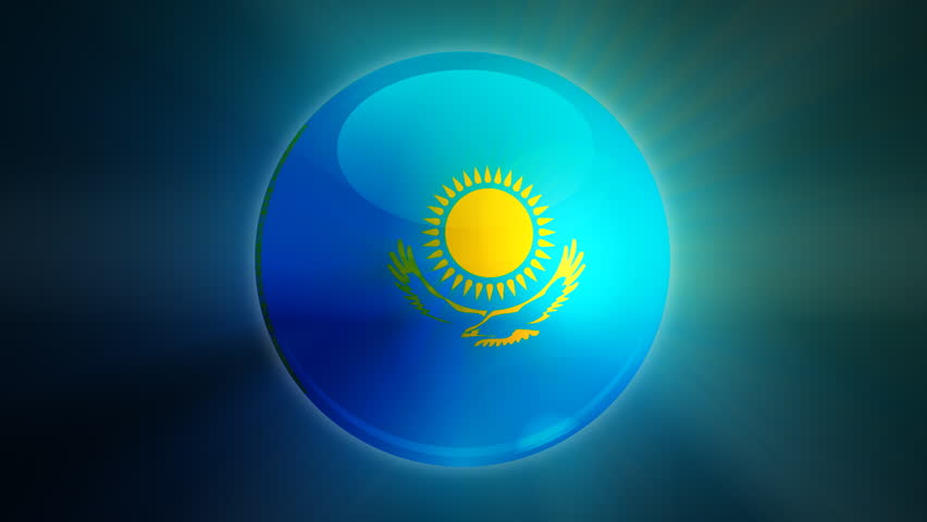 Kazakhstan flag spinning globe with shining lights - loop 