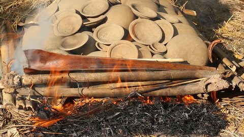 Burning of clay pot (Thai style handmade) 