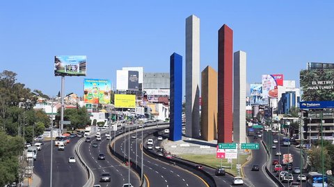Mexico City, Mexico, January 2015. View from the peripheral freeway of the famous "Satellite Towers", indicating the border between Mexico City and The State of Mexico.