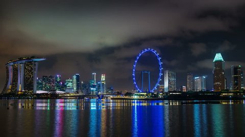 singapore night light skyline 4k time lapse