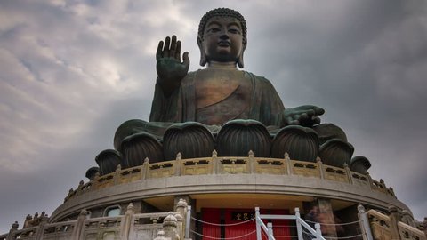 hong kong - CIRCA OCTOBER 2014: cloudy day sky giant buddha statue 4k time lapse from hong kong 에디토리얼 스톡 비디오