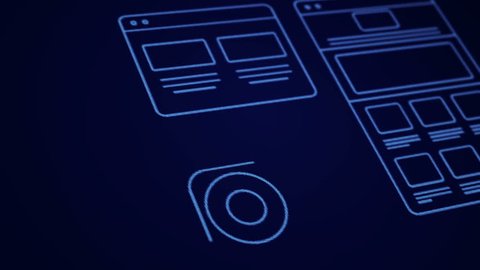Stylized Interface design process blue neon animation concept. Technology drawing animation. Different colors in my profile.