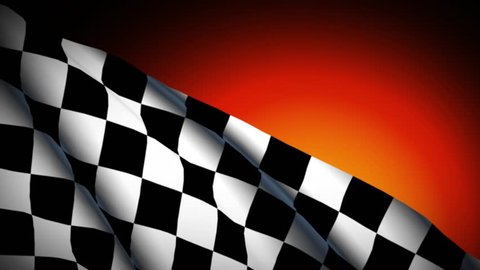 Finish checkered racing car flag waving, sunset