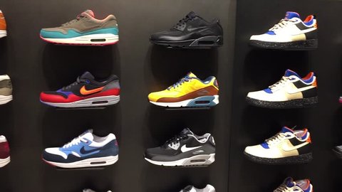BOLOGNA, ITALY - DECEMBER 11, 2014: Exposition of nike sport shoes. Nike is one of the world's largest suppliers of athletic shoes and apparel. The company was founded on January 25, 1964.