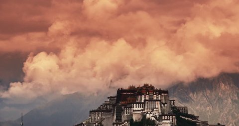 4k Potala Palace in the morning,Lhasa,Tibet. timelape clouds rolling over mountains. gh2_08733_4k