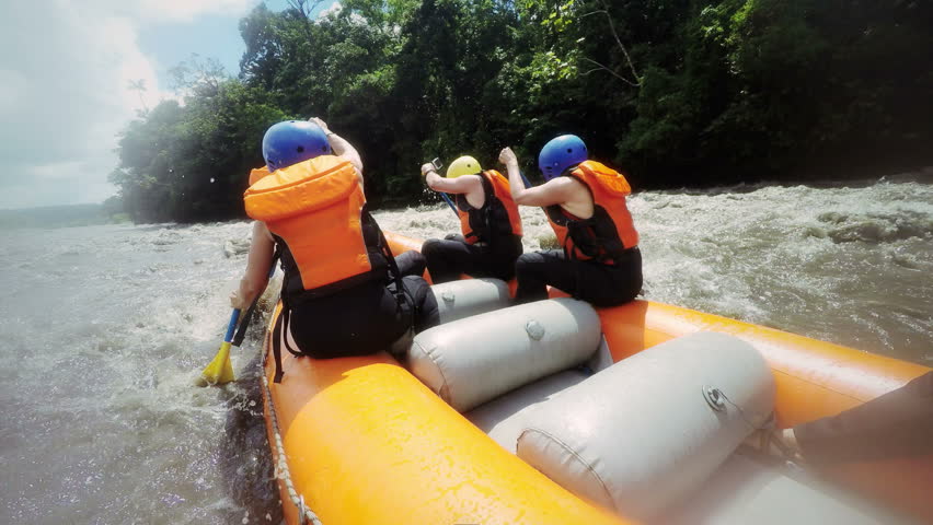 Whitewater Rafting Trip On Pastaza River Ecuador Onboard Camera Mounted In The Back Of The Boat Pilot View