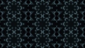 Icy floral kaleidoscopic pattern with three lines of twinkle snowflakes on dark background. Amazing meditative and hypnotic background. Abstract fractal animation. Seamless loopable. HD video clip. 
