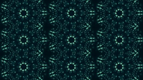 Teal floral kaleidoscopic pattern with three lines of twinkle snowflakes on black background. Amazing meditative and hypnotic background. Abstract fractal animation. Seamless loopable. HD video clip
