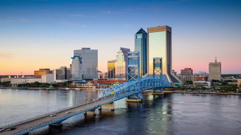 Jacksonville, Florida, USA downtown city skyline time lapse.