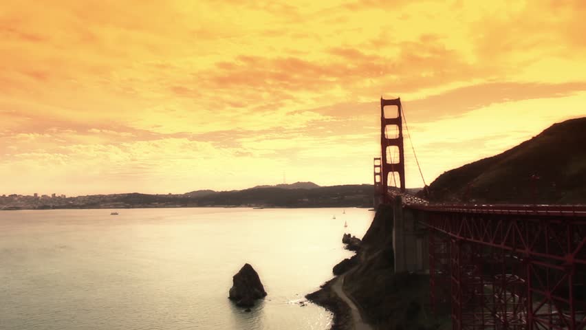 Golden Gate Bridge sunset pacific ocean - 1080p
Famous Golden Gate Bridge and the bay during sunset - Full HD