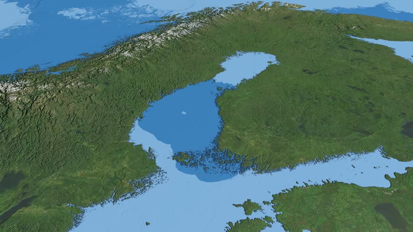 Glide over the satellite map of Finland. Country area highlighted and outlined. Elements of this image furnished by NASA.