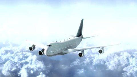 Plane flight against clouds