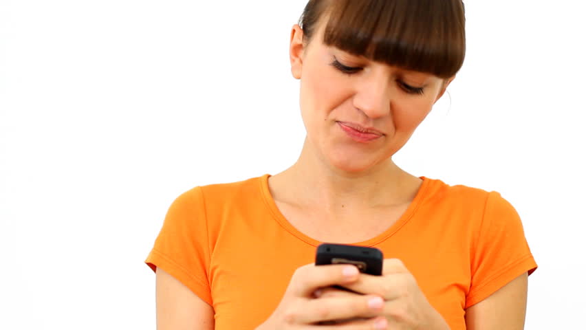 Woman text messaging, isolated over white background