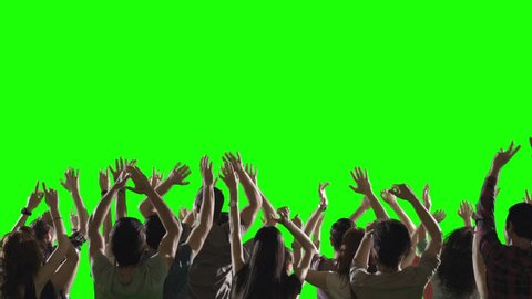 FEW SHOTS! Crowd of fans dancing on green screen. Concert, jumping, Dancing.  Slow motion.  Shot on RED EPIC Cinema Camera.