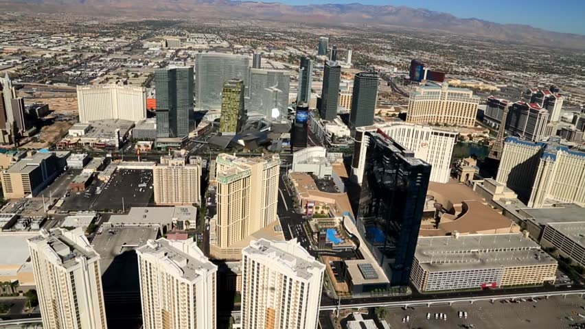 Aerial of the Las Vegas Strip, Internationally known for the concentration of resort hotels and casinos along its route. One of the most popular destinations for tourists in the USA, and the world.