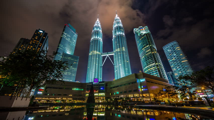 night light sky panoramic towers view 4k time lapse from kuala lumpur