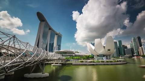 clody sunny sky singapore famous modern center 4k time lapse