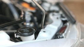 Check your vehicle's coolant level. Repair, service and maintain with a human hand to open the tank cap or reservoir to fill the engine coolant with water. Antifreeze in the radiator Cooling system. - Powered by Shutterstock - Get 15% off with code: PIKWIZARD15