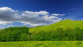 Summer nature landscape, green hills of Tuscany, Italy. Time-lapse.