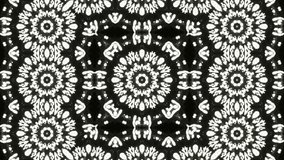 Ornamental illuminated kaleidoscopic pattern with twinkle rings. Amazing black and white meditative and hypnotic background. Abstract fractal animation. Seamless loopable. HD video clip. 
