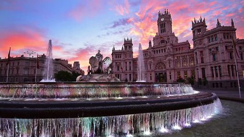 Madrid, Spain at Communication Palace and Cibeles Plaza.