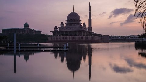 PUTRAJAYA, MALAYSIA - CIRCA AUGUST 2014 : Beautiful Hyperlapse Of Putra Mosque at Putrajaya, Malaysia during sunrise circa August 2014