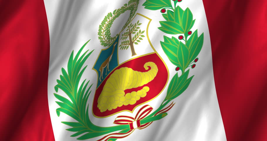 A beautiful satin finish looping flag animation of Peru.   A fully digital rendering using the official flag design in a waving, full frame composition.  The animation loops at 10 seconds.  