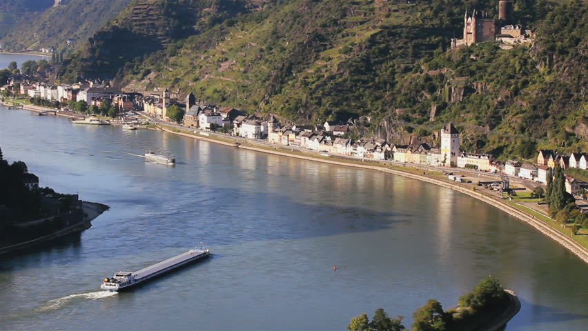 View on the rhine with container ship