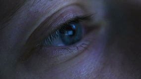 Closeup shot of woman eye surfing internet at night