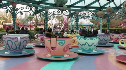 PARIS, FRANCE - FEBRUARY 20, 2015: Mad Hatter's Tea Cups attraction un Disneyland park