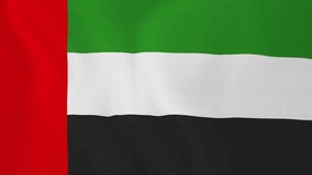 [loopable] Flag of United Arab Emirates. Emirati official flag gently waving in the wind. Highly detailed fabric texture for 4K resolution. 15 seconds loop. Source: CGI rendering. Clip ID: ax794c