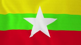 [loopable] Flag of Myanmar. Myanmar official flag gently waving in the wind. Highly detailed fabric texture for 4K resolution. 15 seconds loop. Source: CGI rendering. Clip ID: ax603c